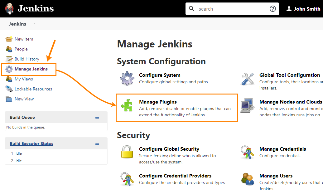 Configuring Jenkins - Opening the list of plugins